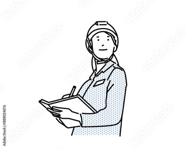 Obraz 書類を持つビジネスパーソンー作業服の女性ー上半身ーヘルメットを被った女性ーベクターイラスト素材