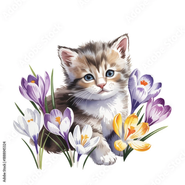 Fototapeta kitten in crocuses