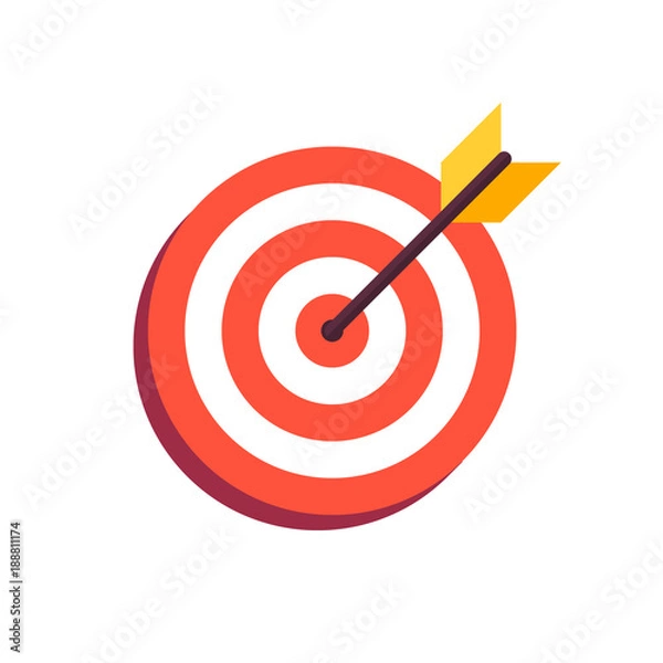 Fototapeta Arrow in center of board. Flat target icon