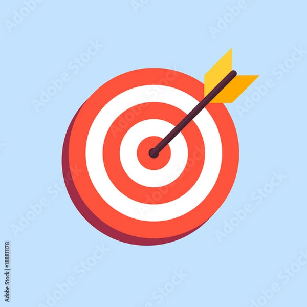 Obraz Arrow in center of board. Flat target icon