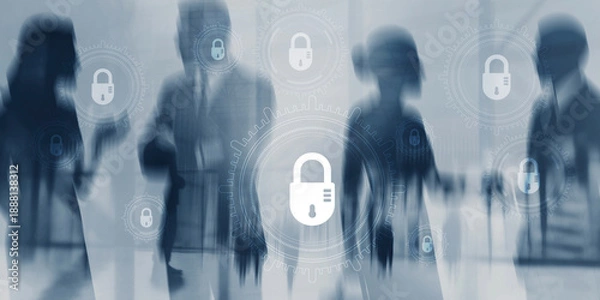 Obraz Digital security concept with padlocks, cybersecurity. Data protection, network security