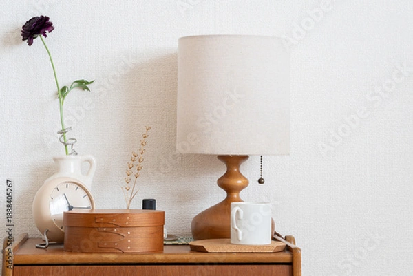 Obraz 北欧のインテリア,デンマークの置き時計,花