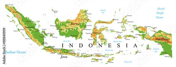 Obraz Indonezja mapa reliefowa