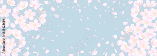 Obraz 桜の花の横長背景イラスト