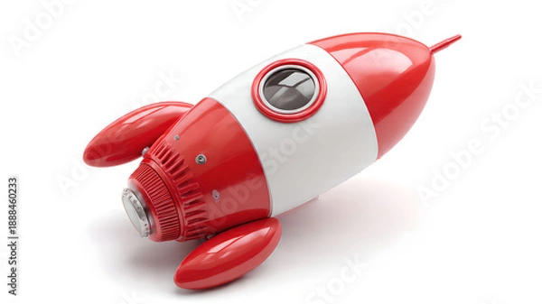 Obraz Retro Red Rocket Ship Isolated on White