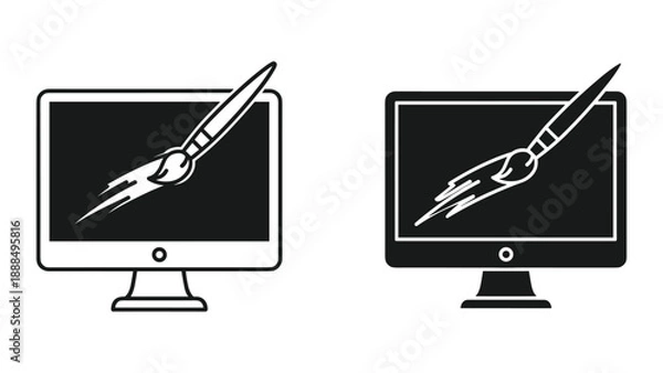 Obraz Digital art creation on computer screen with paint brush