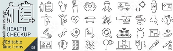 Obraz 線の編集ができる健康診断に関するアイコンセット（アウトライン化していない）
