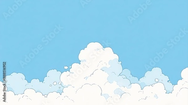 Fototapeta やさしいタッチで描かれた青空と雲の背景イラスト