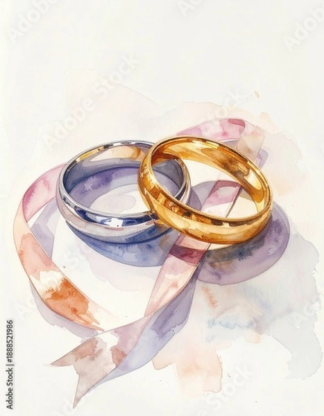 Obraz Lenormand Ring Card – Two Rings Symbolizing Bond, Fate and Commitment
（ルノルマンカード「指輪」縁と契約を象徴する二つのリングの水彩画）