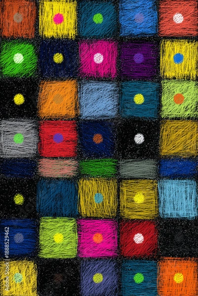 Obraz Vibrant scribble grids with bold chalk dots scattered