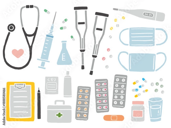 Obraz 医療小物のイラストセット