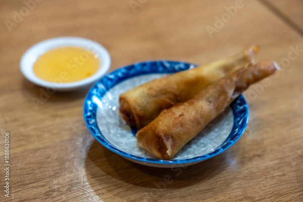 Fototapeta Fried spring roll served on plate