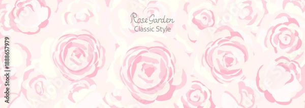 Obraz やさしいピンク色のバラがぎっしり詰まった横長ベクターイラスト