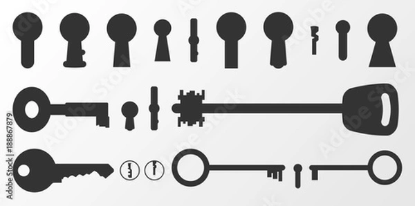 Obraz Silhouettes of keyholes and keys. Vector illustration.