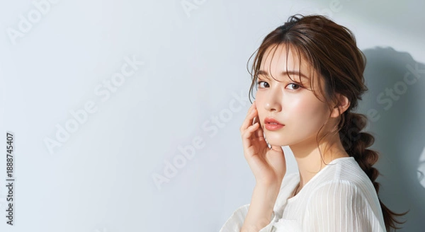 Obraz 編み込みヘアの女性の美容ポートレート　