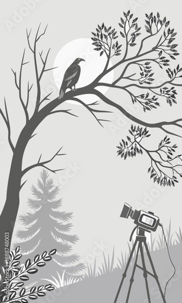 Obraz Raven Perched on Branch Captured by Camera.