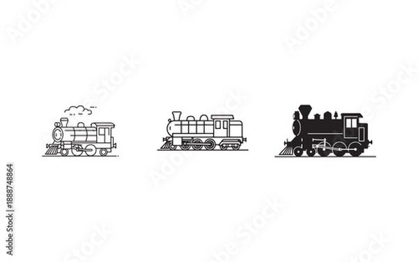 Obraz Three Vintage Train Illustrations Set