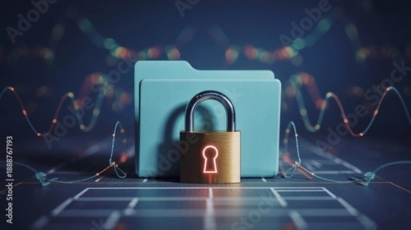 Obraz Secure data storage with locked folder and glowing red padlock