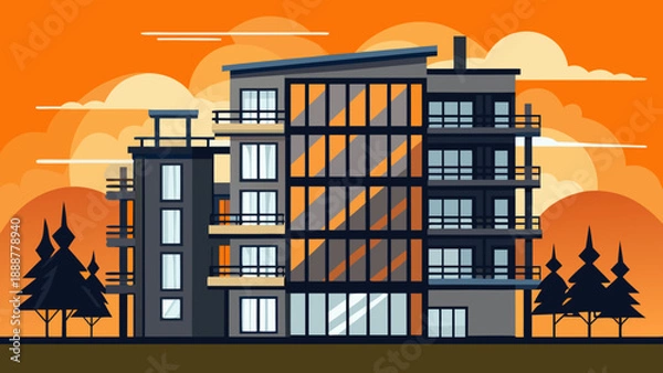Obraz Modern apartment building at sunset Vector