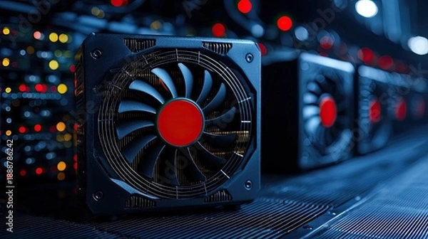 Fototapeta Cryptocurrency mining rig with GPU fans