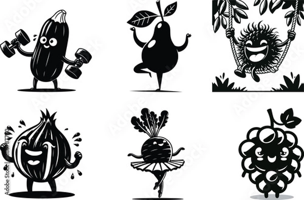 Obraz Creative veggie life silhouette bundle set with stylized vegetable outlines
