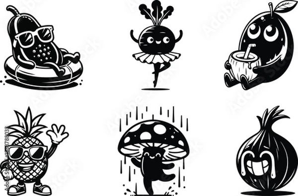 Obraz Large veggie life silhouette bundle set with assorted vegetable shapes