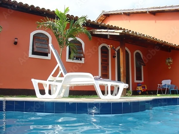 Obraz red house with swimming pool
