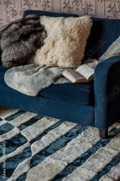 Fototapeta carpet of fur in the interior of the house