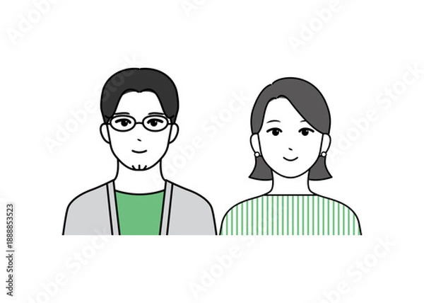 Obraz シンプルな線画で描かれた男女のカップルイラスト