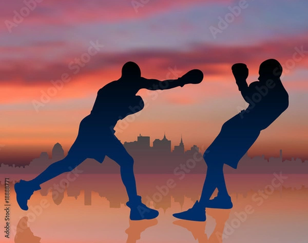 Obraz boxing on sunset background