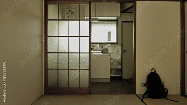 Obraz 古い日本の木造アパート　和室　古びた畳　寂しげな　怪談　都市伝説