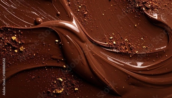 Obraz とろけるチョコレートの曲線と黄金のラメが輝く高級感のあるバレンタイン背景
