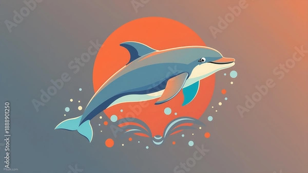 Obraz Dolphin Jumping Above Ocean Waves at Sunset