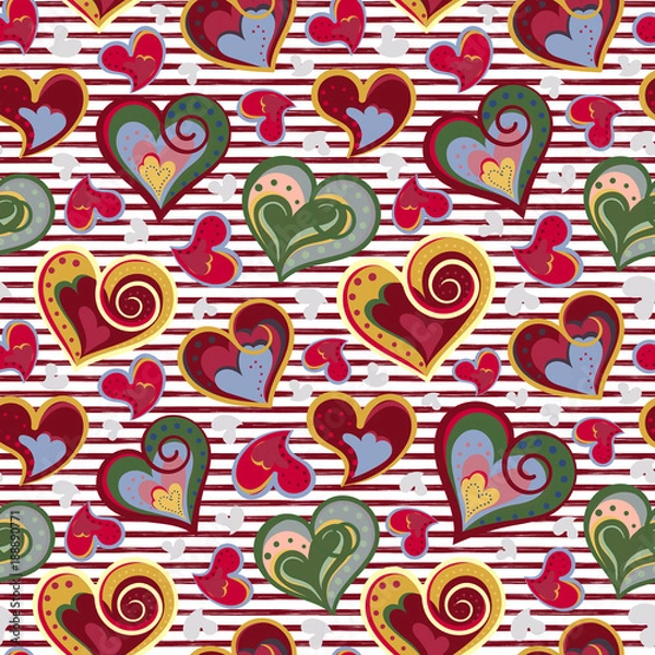 Fototapeta Valentine heart seamless background. Vector. Hand draw hearts, romantic pattern.