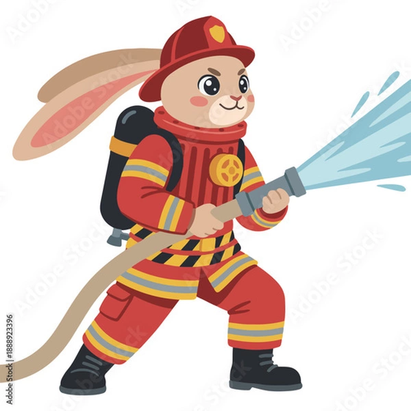 Fototapeta Rabbit Firefighter Cartoon