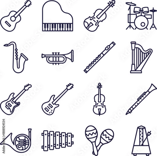 Obraz Musical Instruments Line Art Collection