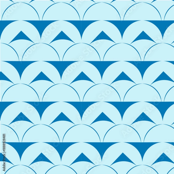 Obraz Seamless geometric pattern featuring abstract blue triangles and semicircles on a light background Vector