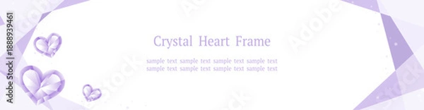 Fototapeta Webバナー用 クリスタルハート装飾フレーム パープル 白ベース