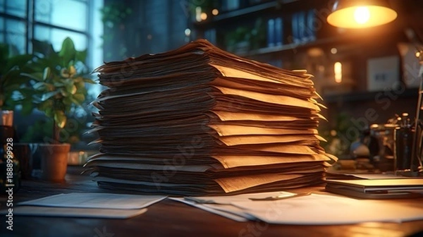 Obraz Stack of documents on desk.