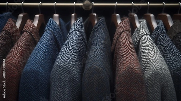Obraz Tailored jackets on hangers.
