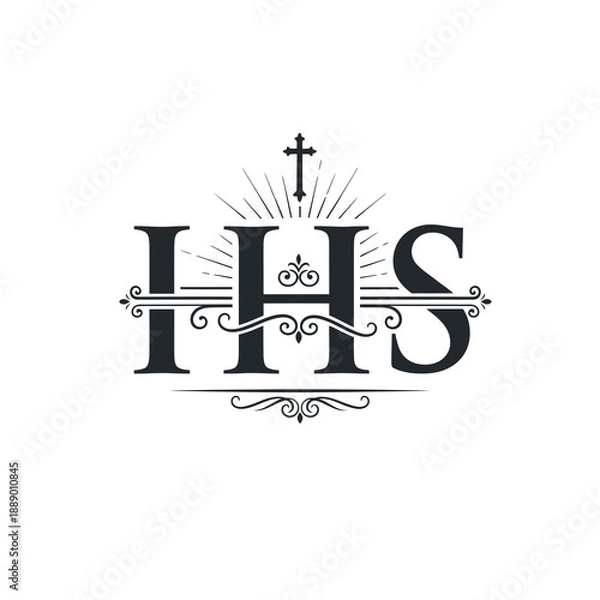 Obraz IHS monogram with cross and decorative elements.