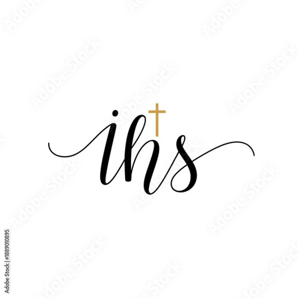 Obraz IHS monogram with cross religious symbol in elegant script.
