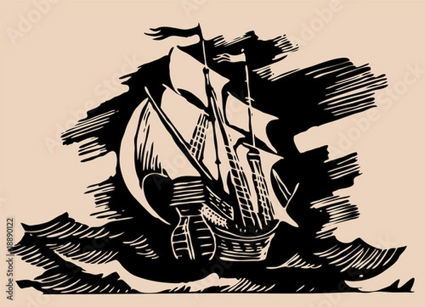 Obraz sail ship etching
