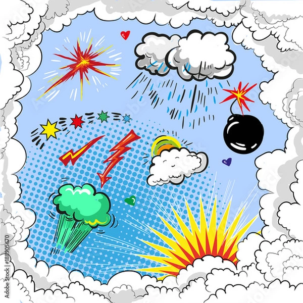 Fototapeta Vector pop art comic book style explosion boom set
