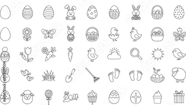 Obraz Easter icons set with eggs, bunnies, and spring elements