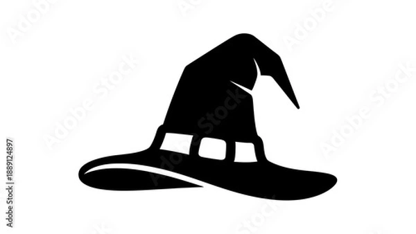 Obraz Minimal Black Witch Hat Flat Icon on White