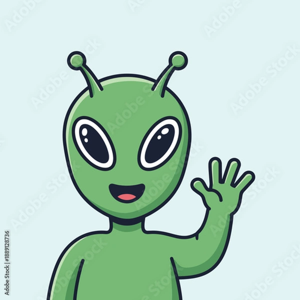 Fototapeta Friendly Green Alien Waving