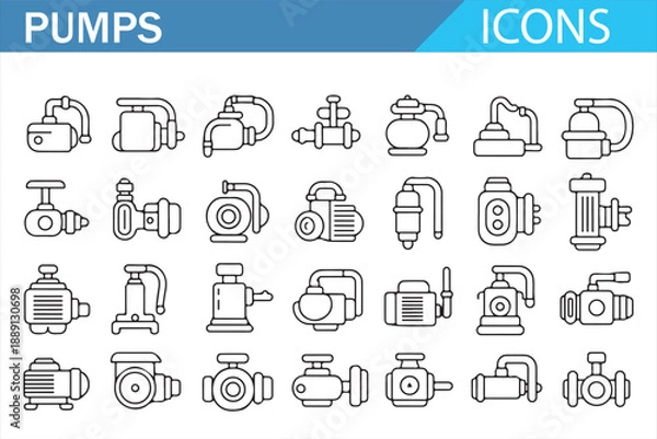 Obraz Industrial Fluid Pump Line Icon Set for Engineering and Infrastructure
