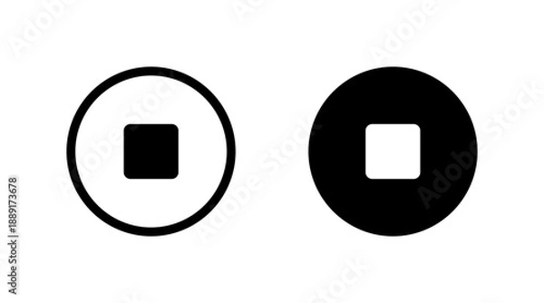 Fototapeta Stop button icon set for media control and user interface designs with outline and solid dark versions