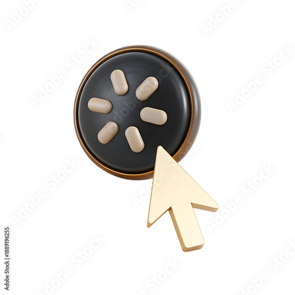 Obraz Golden cursor pointing at a 3d loading spinner icon, indicating a waiting or processing state